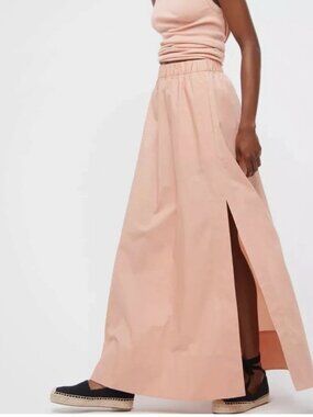 NWT J Crew Women Side-slit cotton poplin maxi skirt Warm Pink Taupe
